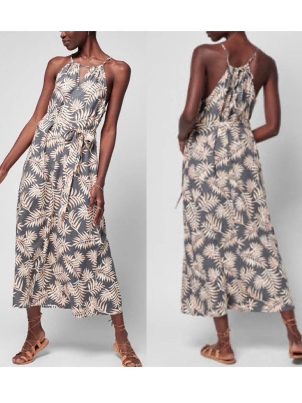 Faherty Brigitte Tropical Palm Print Maxi Dress Linen Coastal Boho Resortwear